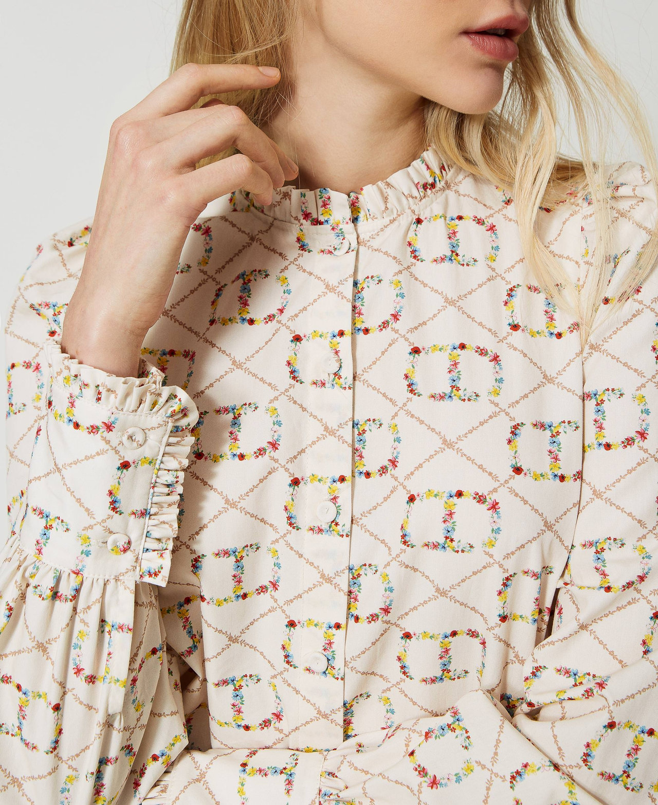 Chemise manches longues avec Oval T all over Femme Beige