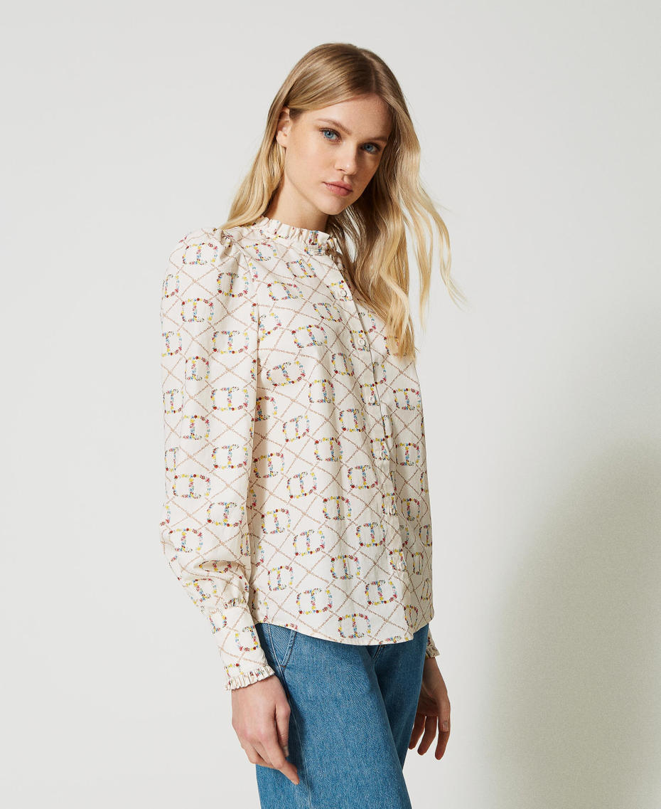 Camicia a maniche lunghe con Oval T all over Stampa Flower OVAL T Multicolor Donna 231TP2641_10396_05
