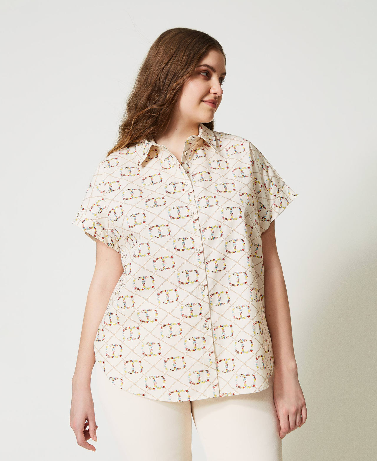 Short sleeve shirt with Oval T all over Multicolour Oval T Flower Print Woman 231TP2642-02