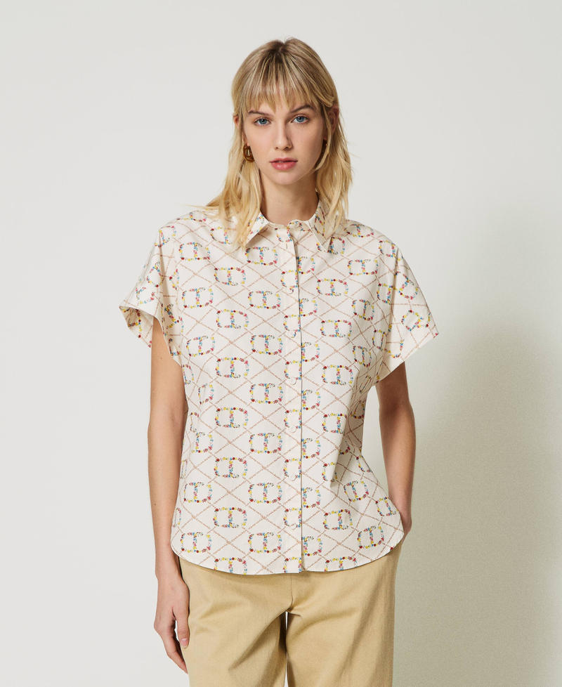Short sleeve shirt with Oval T all over Multicolour Oval T Flower Print Woman 231TP2642-06