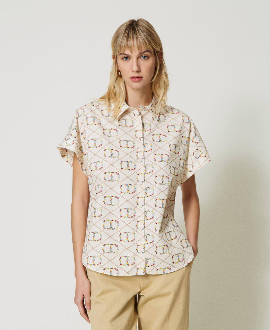 Short sleeve shirt with Oval T all over Multicolour Oval T Flower Print Woman 231TP2642-06