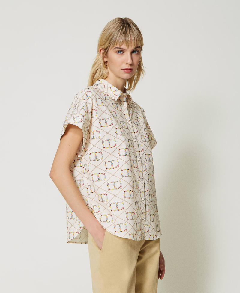 Short sleeve shirt with Oval T all over Multicolour Oval T Flower Print Woman 231TP2642-07