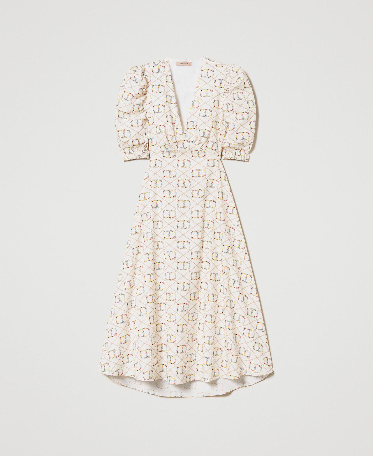 Midi dress with Oval T logo all over