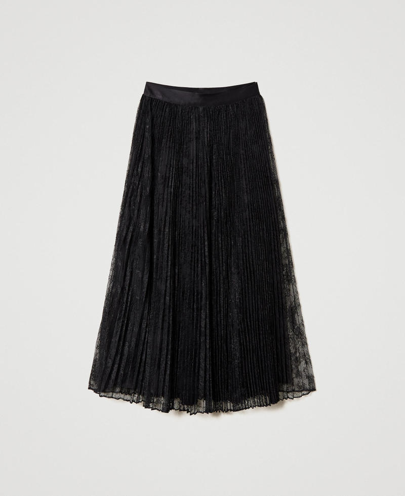 【完売品】FEKETE MIDI LACE PLEATS SKIRT Long pleated lace skirt Woman, Black | TWINSET Milano