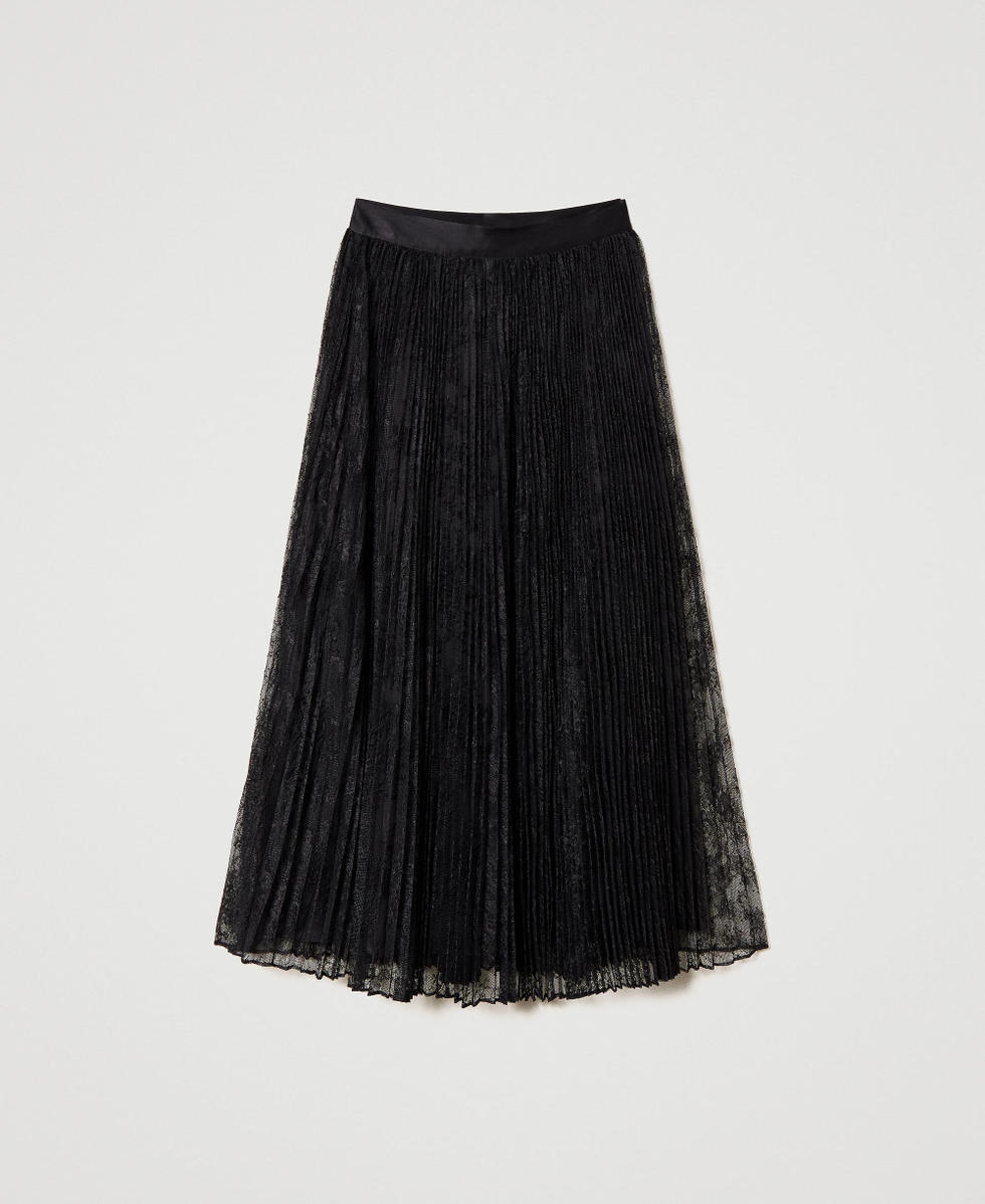 Long pleated lace skirt Woman, Black | TWINSET Milano Long pleated lace skirt Woman, Black | TWINSET Milano