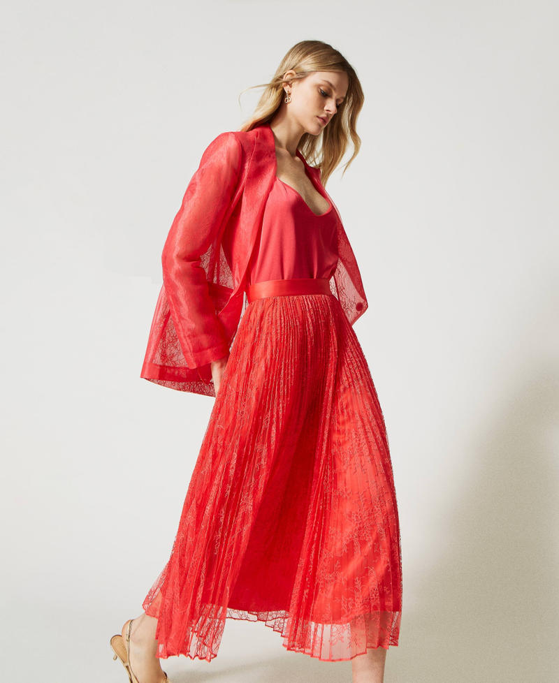 Long pleated lace skirt Azalea Pink Woman 231TP2691_00453_01