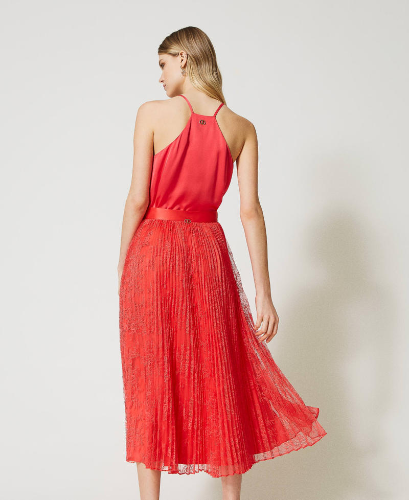 Long pleated lace skirt Azalea Pink Woman 231TP2691_00453_04