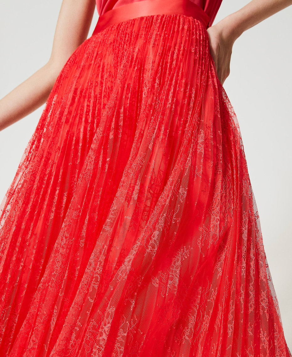 Long pleated lace skirt Azalea Pink Woman 231TP2691_00453_05