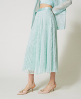 Green pleated shop lace skirt