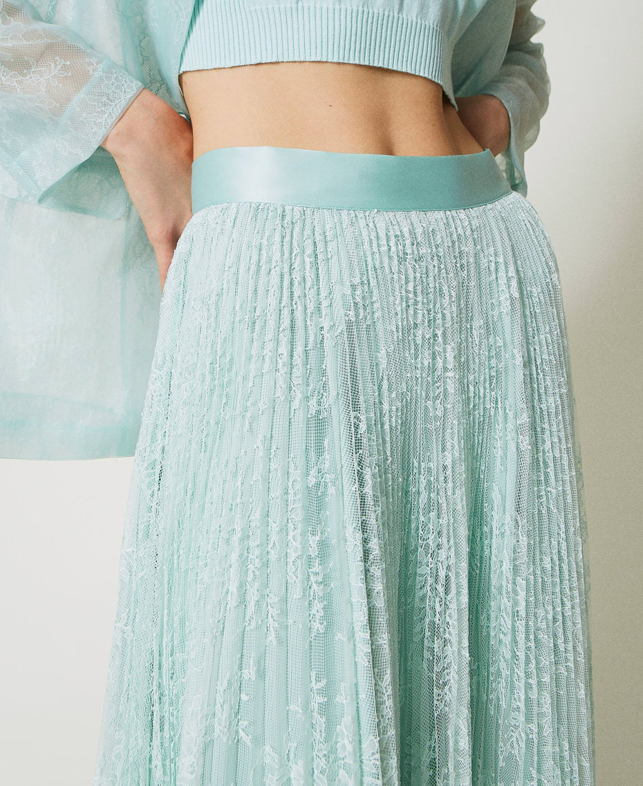 Long pleated lace skirt Agave Green Woman 231TP2691-04