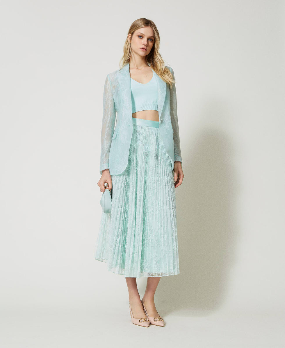 Long pleated lace skirt Woman Green TWINSET Milano