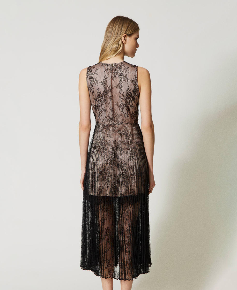 Long pleated lace dress Woman Black TWINSET Milano