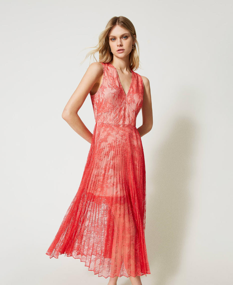 Long pleated lace dress Poppy Red Woman 231TP2692-01