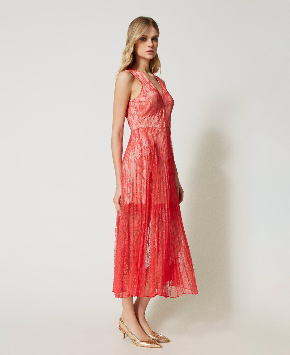 Long pleated lace dress Poppy Red Woman 231TP2692-03