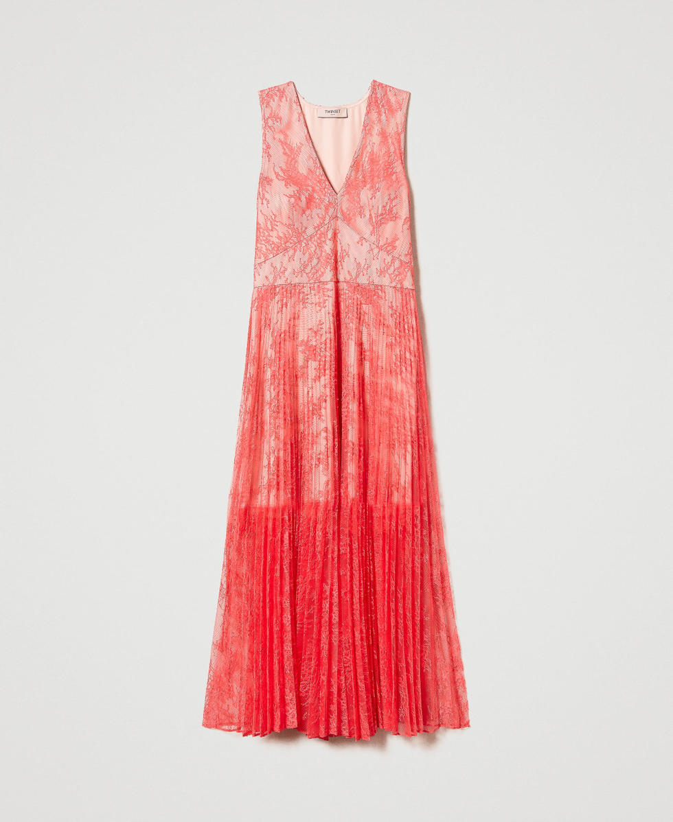 Long pleated lace dress Woman Pink TWINSET Milano