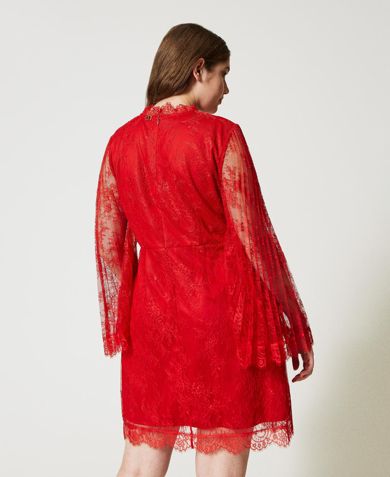 Robe courte en dentelle pliss?�e Femme, Rouge | TWINSET Milano