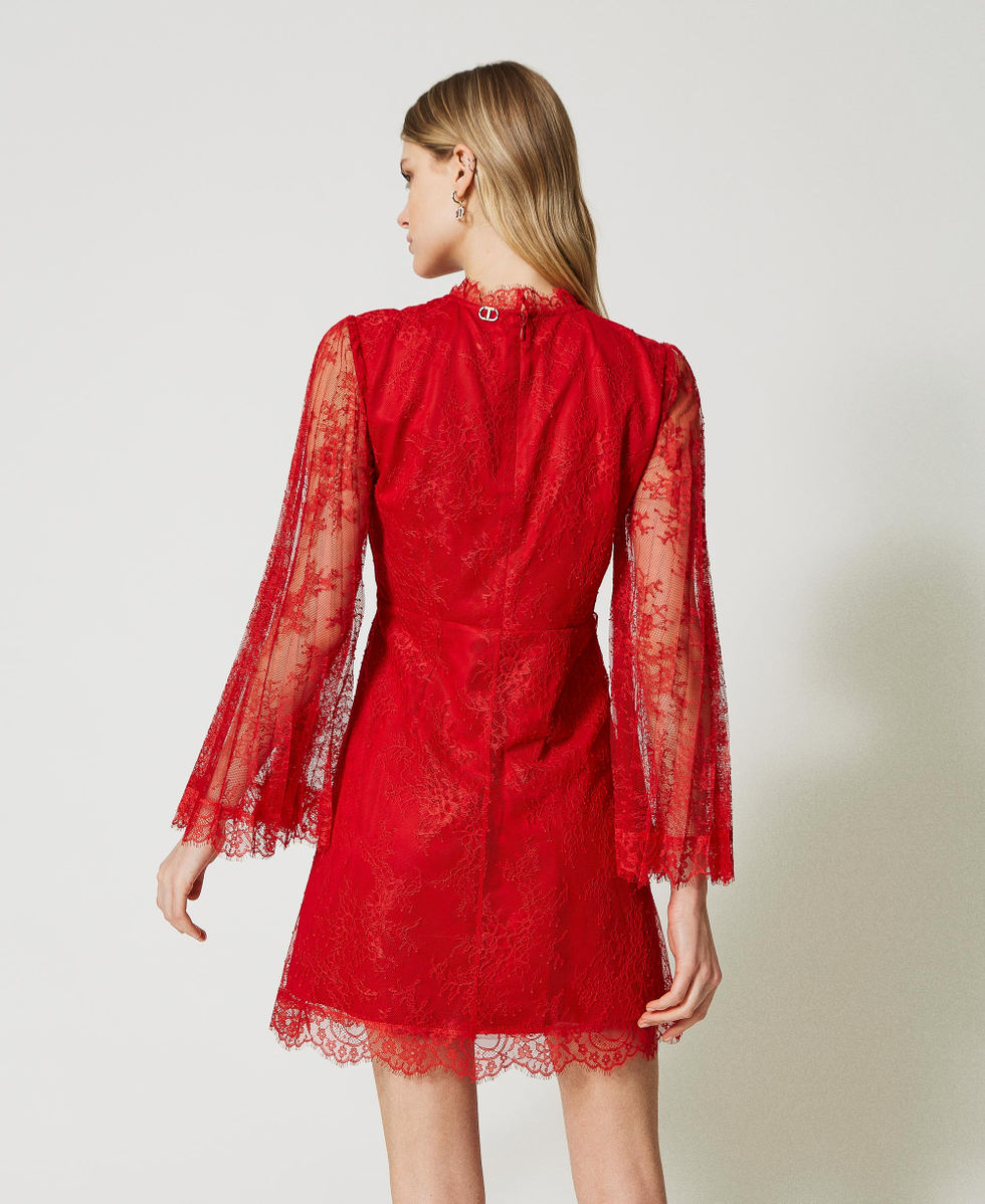 Short pleated lace dress Woman, Red | TWINSET Milano