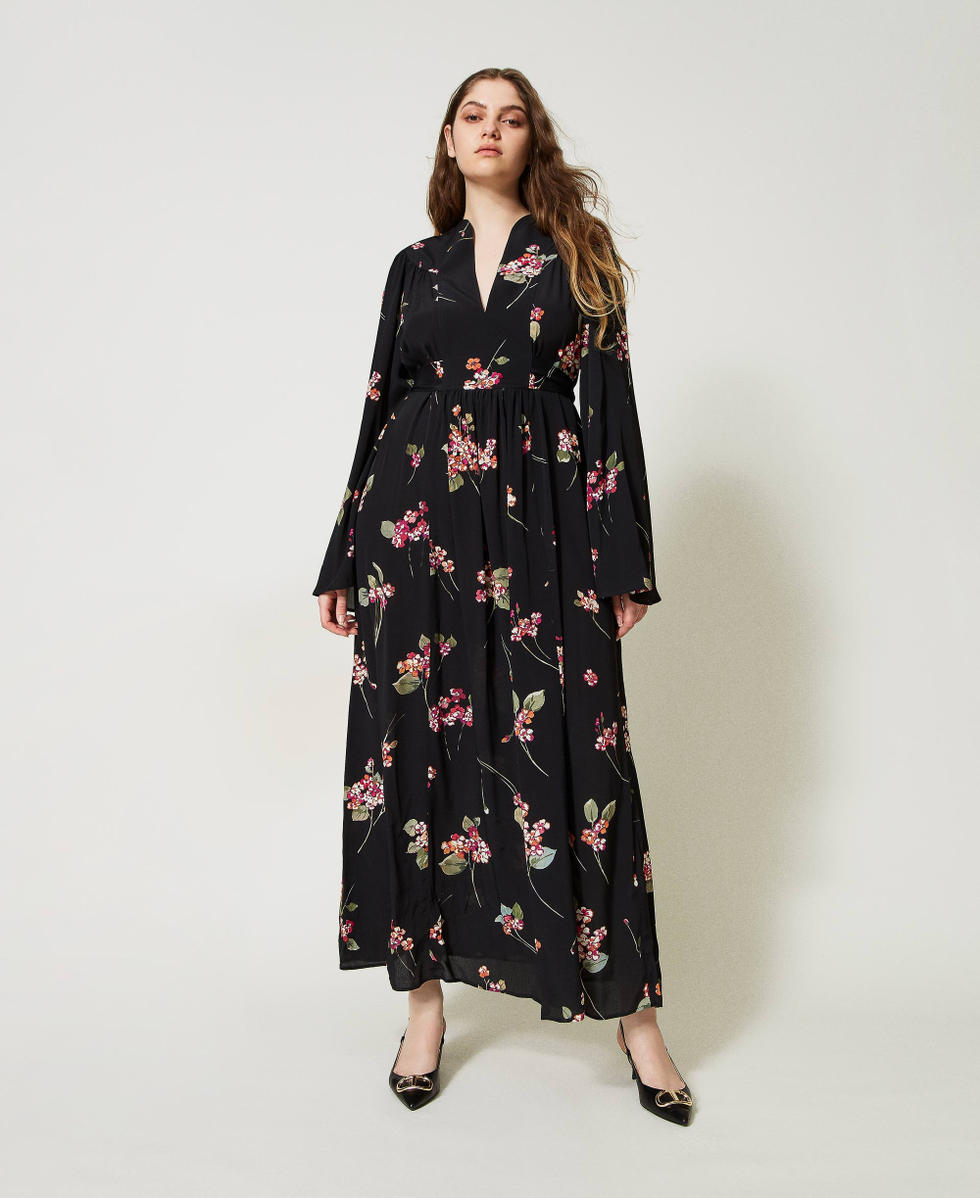 Long floral cr&ecirc;pe dress