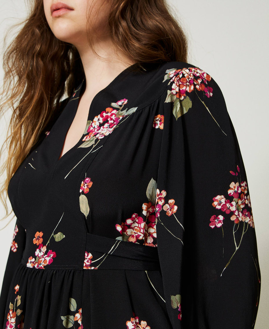 Robe longue en crépon floral Imprimé Bouquet Noir/Multicolore Femme 231TP2700-05