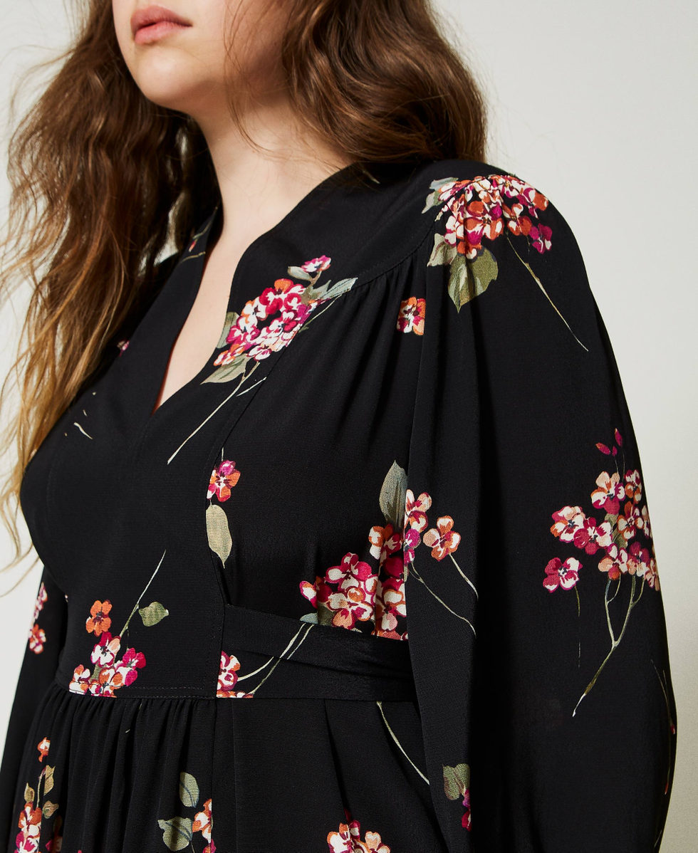 Vestido largo de crepé de flores Negro | TWINSET Milano