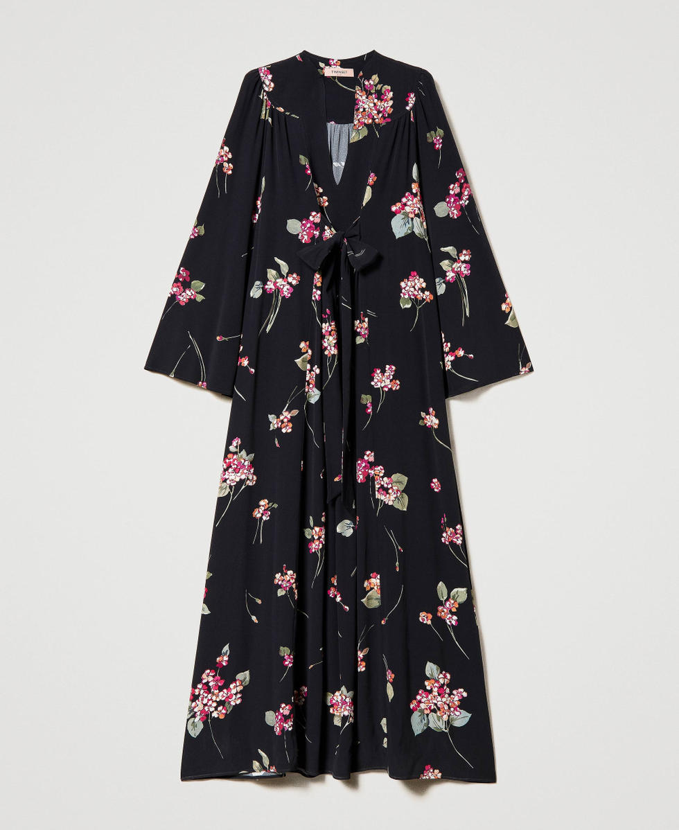 Long floral cr&ecirc;pe dress
