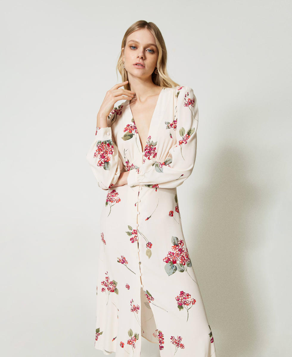 Midi floral crepe dress Woman Beige TWINSET Milano