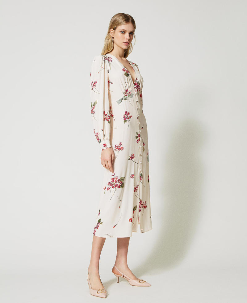 Robe mi-longue en crépon floral
