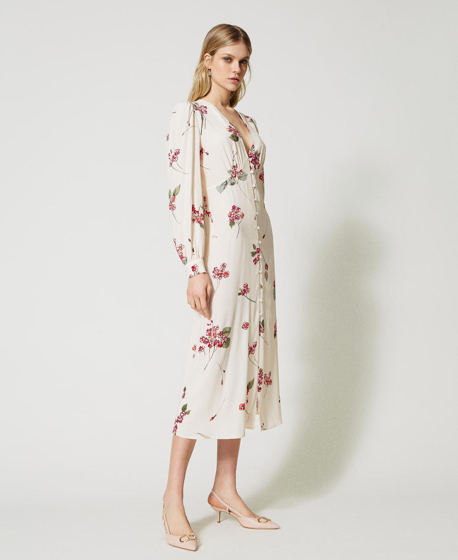 Robe mi-longue en crépon floral