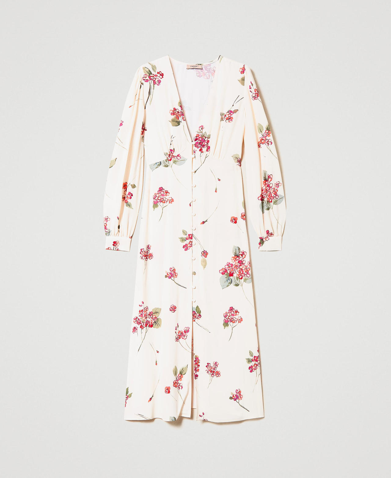 Robe mi-longue en crépon floral