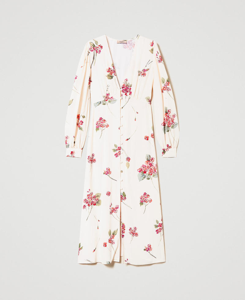 Robe mi-longue en crépon floral