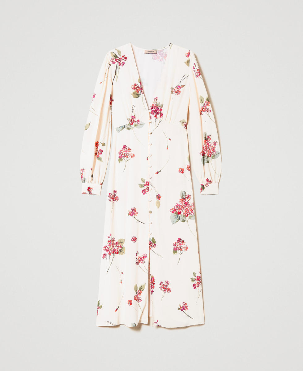 Gebl&uuml;mtes Krepp-Midikleid