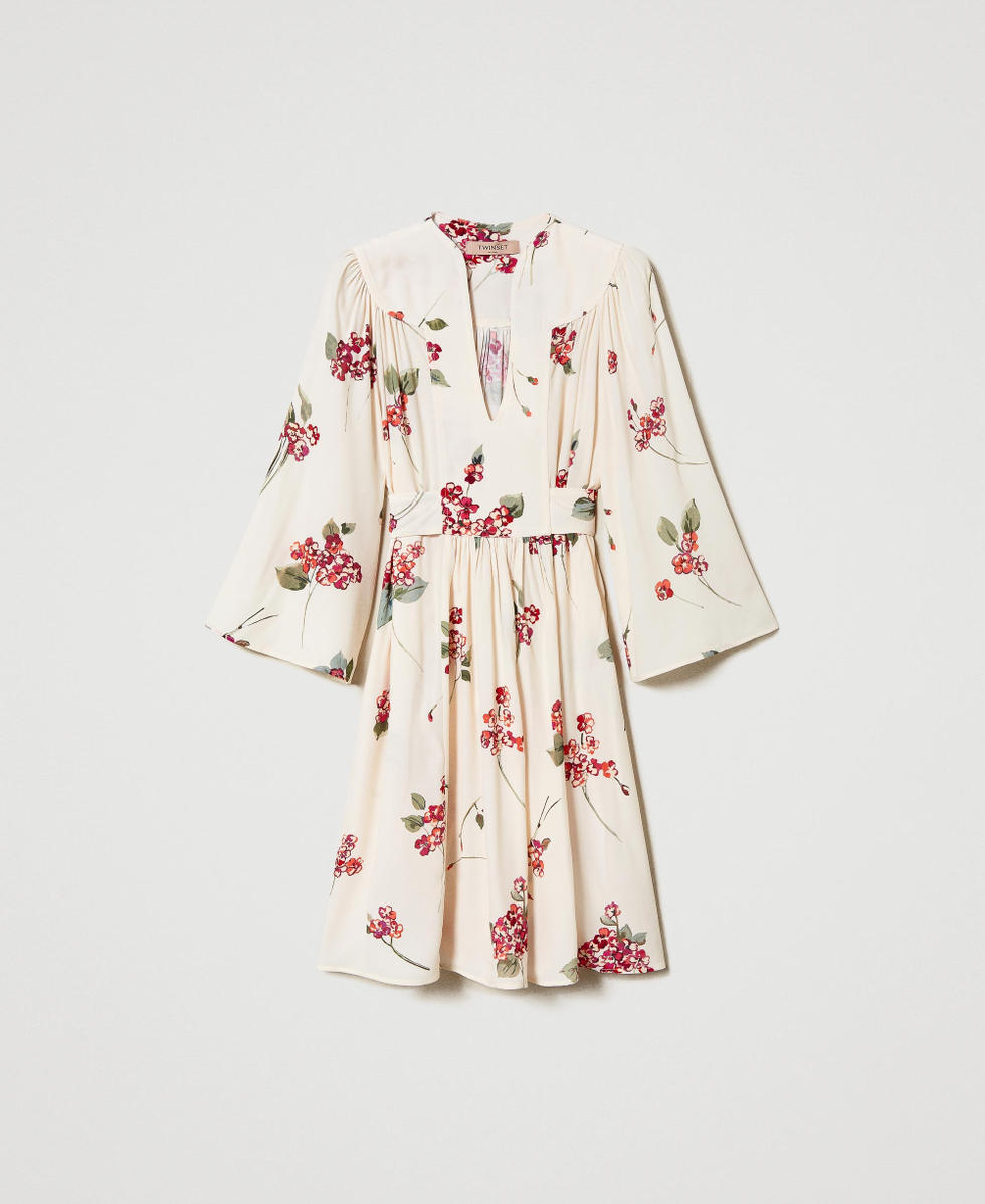 Robe courte en cr&eacute;pon floral