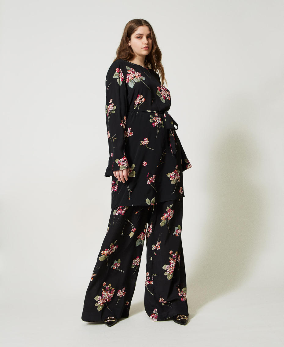 Crêpe tunic dress with floral print