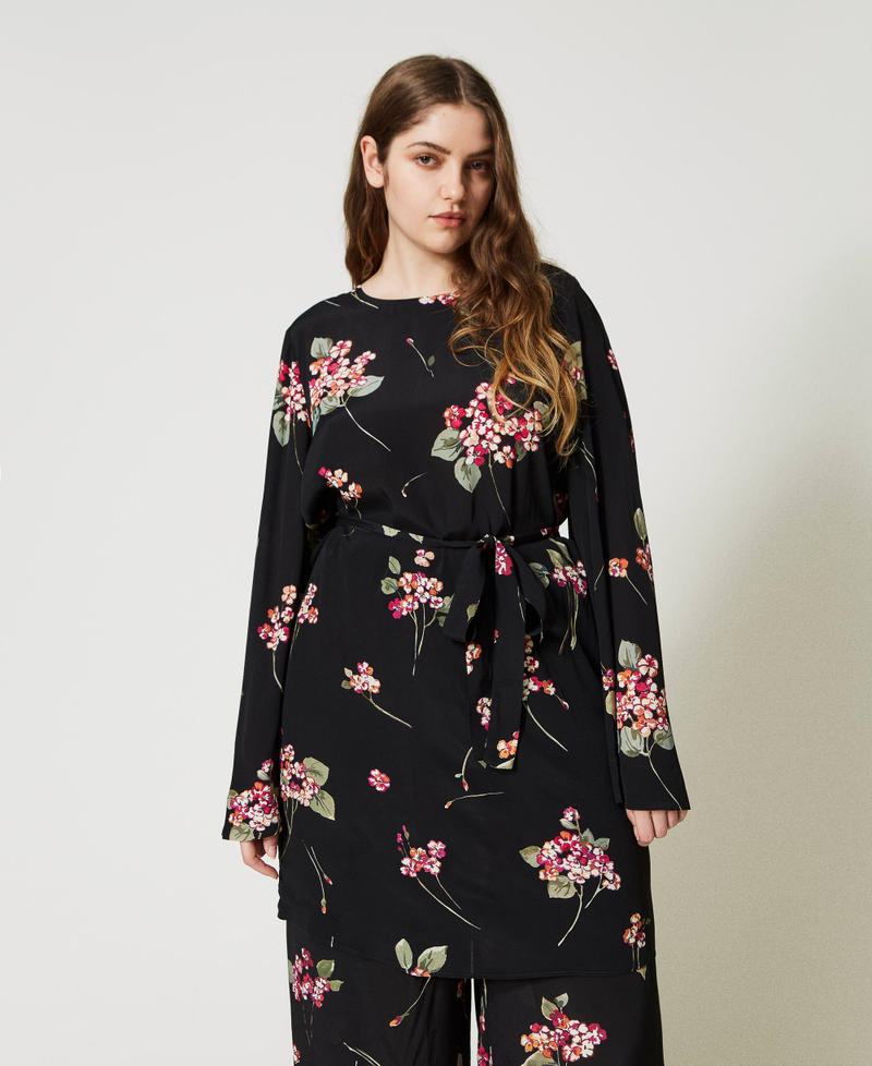Robe tunique en crêpe floral Imprimé Bouquet Noir/Multicolore Femme 231TP2703-02