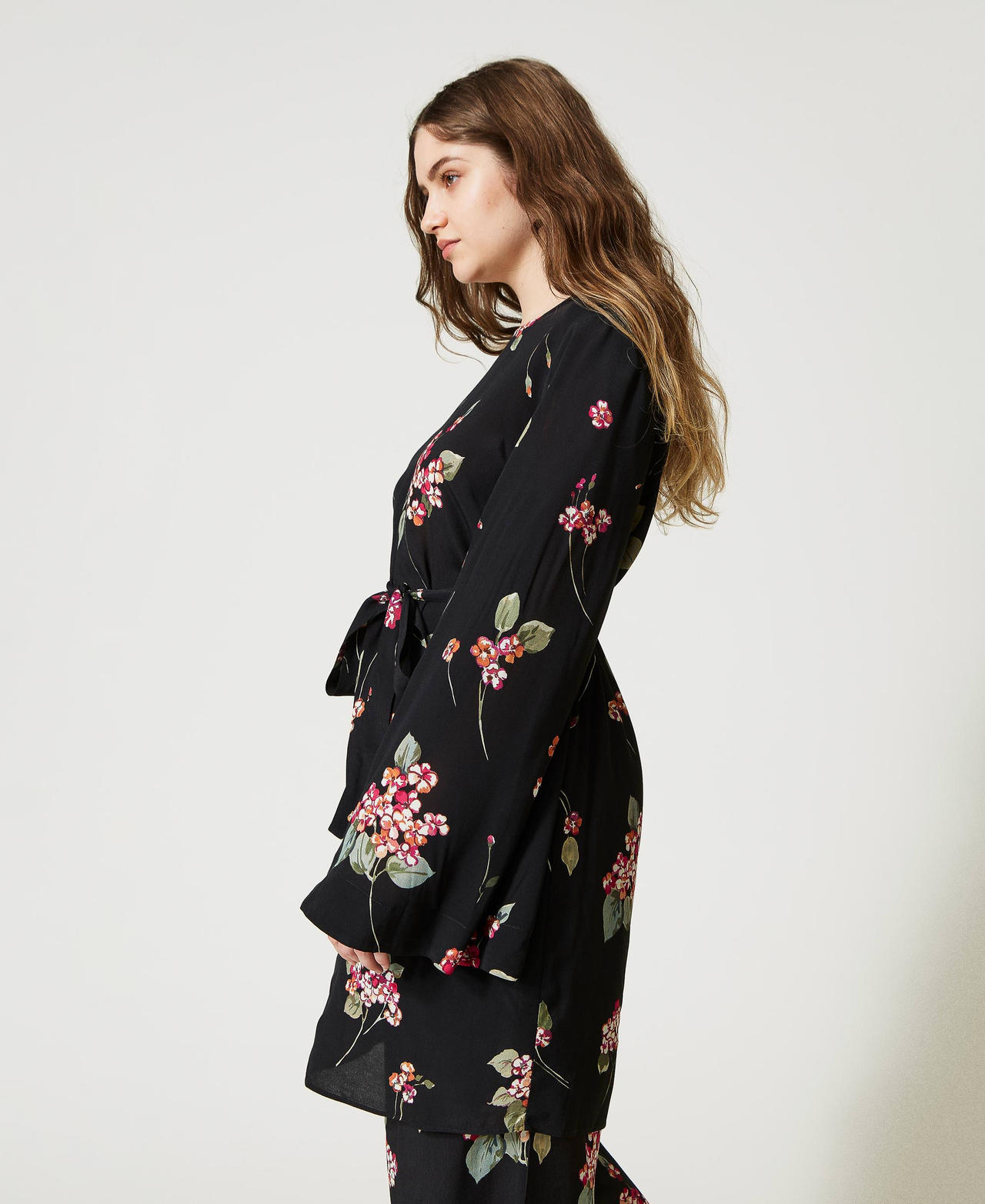 Kurzes Tunikakleid aus Krepp mit Blumenmuster