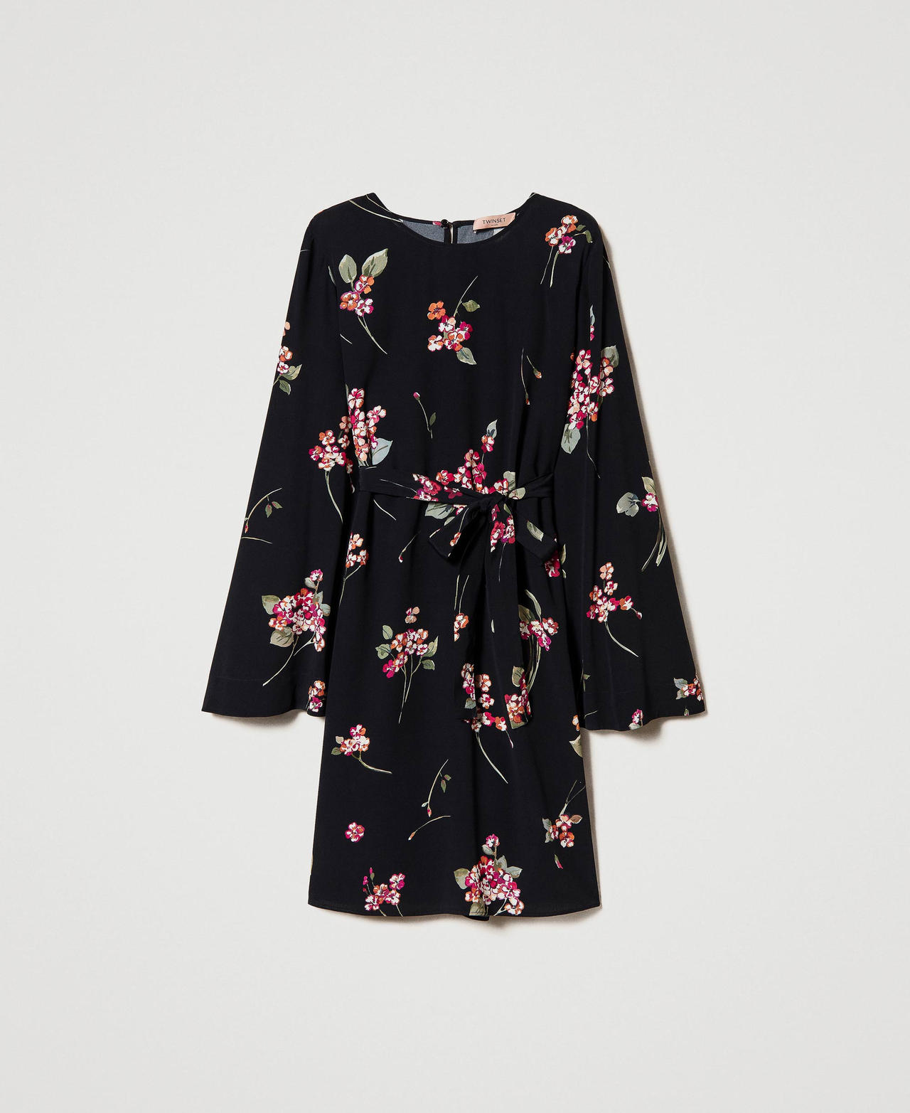 Crêpe tunic dress with floral print