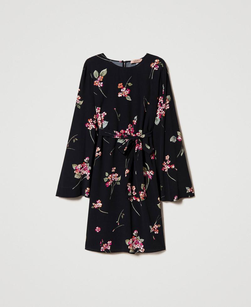 Vestido estilo túnica de crepé de flores Estampado Buqué Negro / Multicolor Mujer 231TP2703-0S