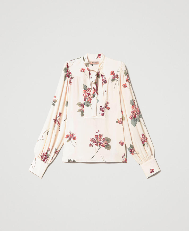 Bluse aus Krepon mit Blumendessin Bouquetprint Elfenbein / Multicolor Frau 231TP2704-0S