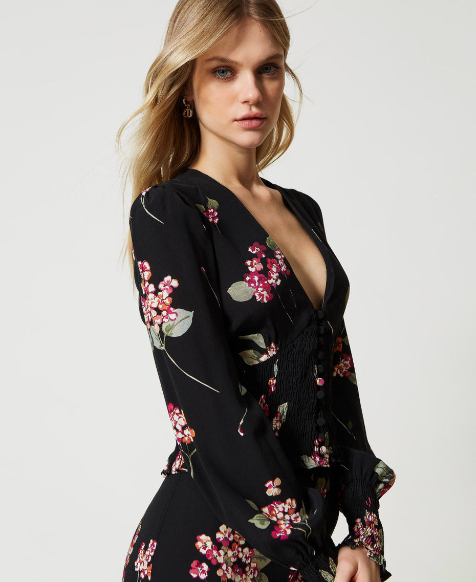 Camisa de crepé de flores Estampado Buqué Negro / Multicolor Mujer 231TP2705-03