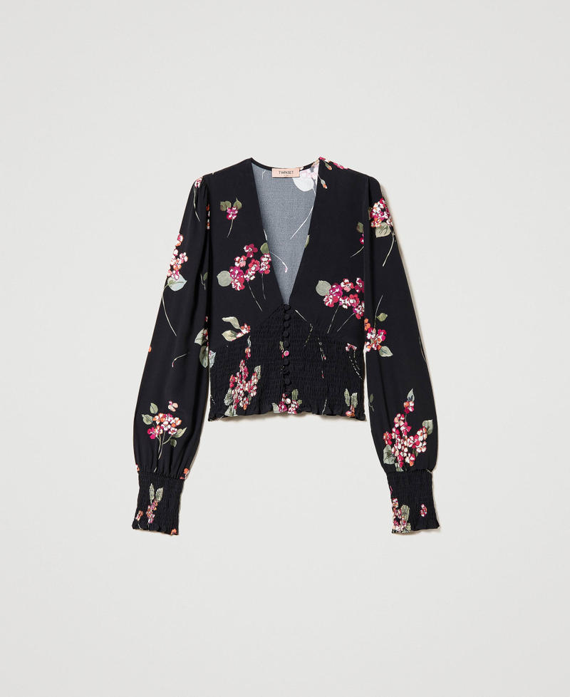 Floral crêpe shirt Black / Multicolour Bouquet Print Woman 231TP2705-0S