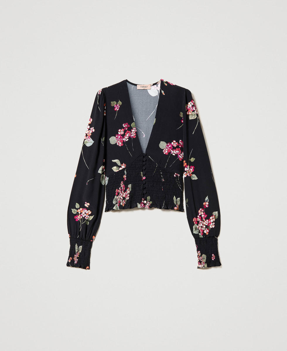 Chemise en cr&ecirc;pe floral
