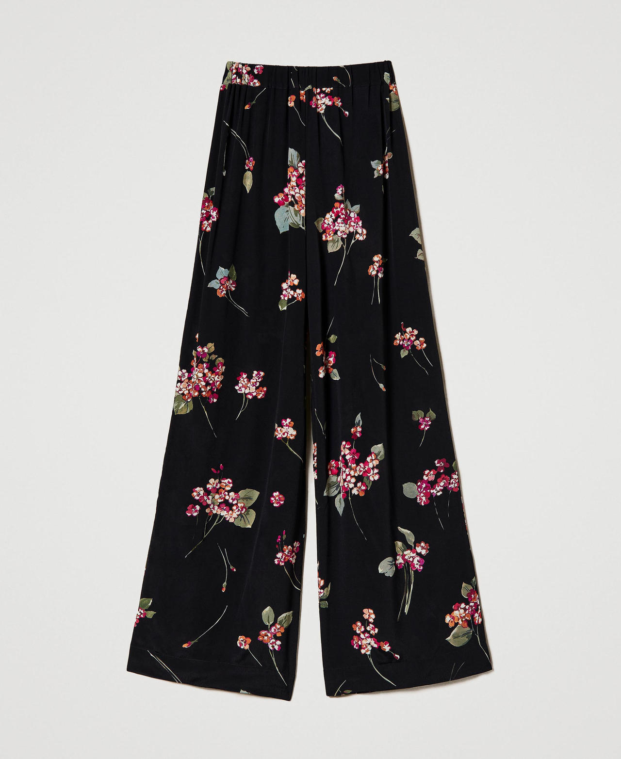 Pantalones palazzo de crepé de flores Estampado Buqué Negro / Multicolor Mujer 231TP2708-0S