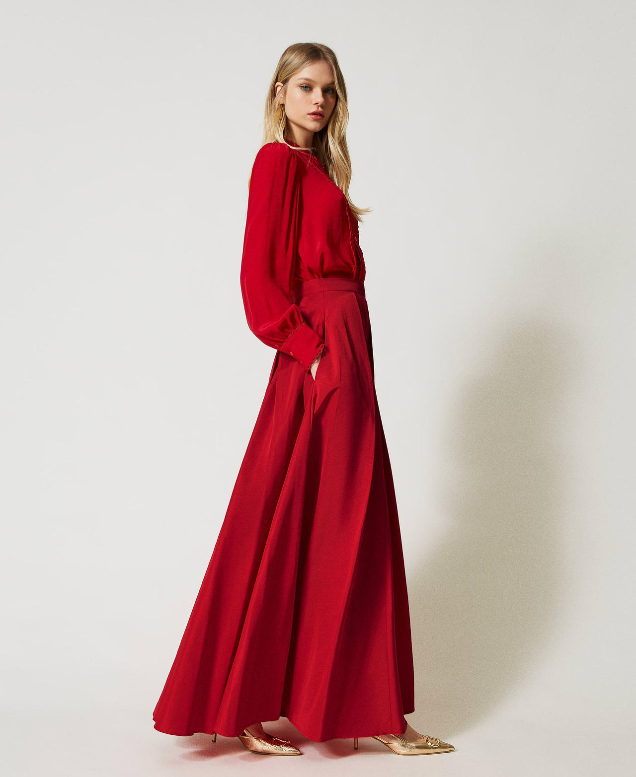 Jupe longue en taffetas Femme Rouge TWINSET Milano