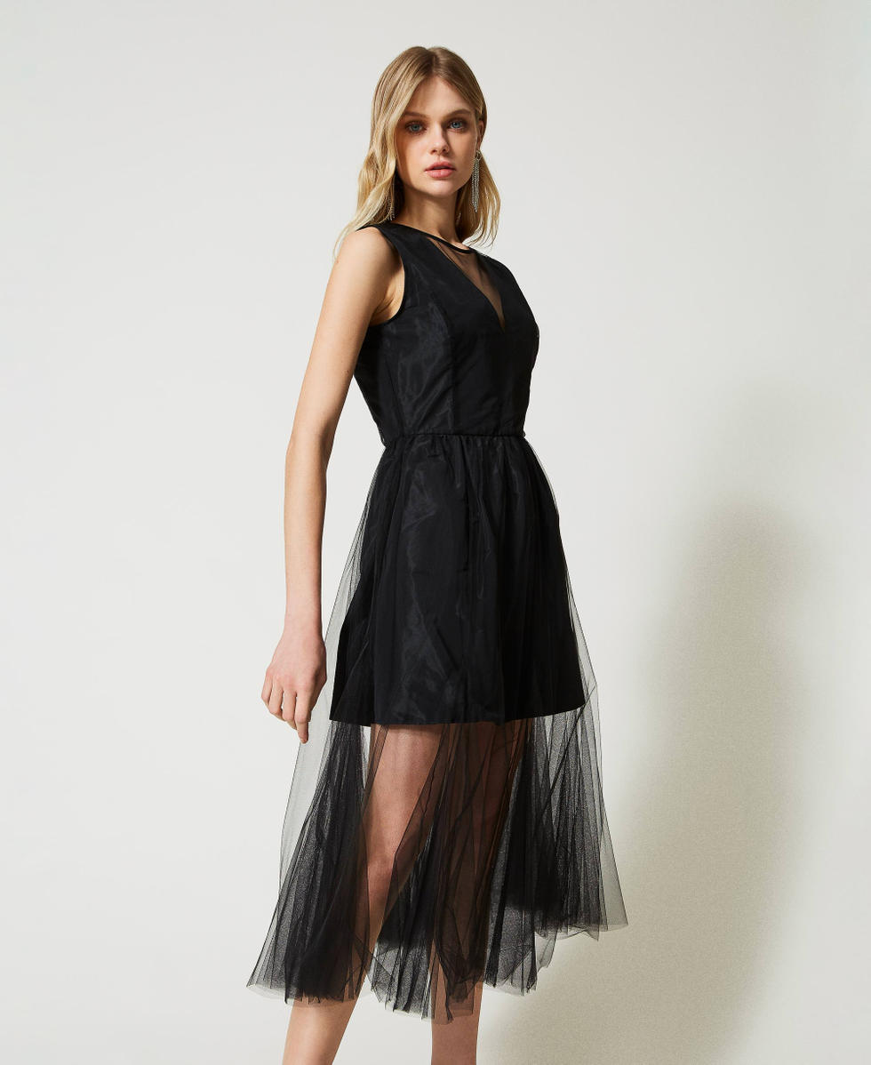 Vestido midi de tafet&aacute;n y tul