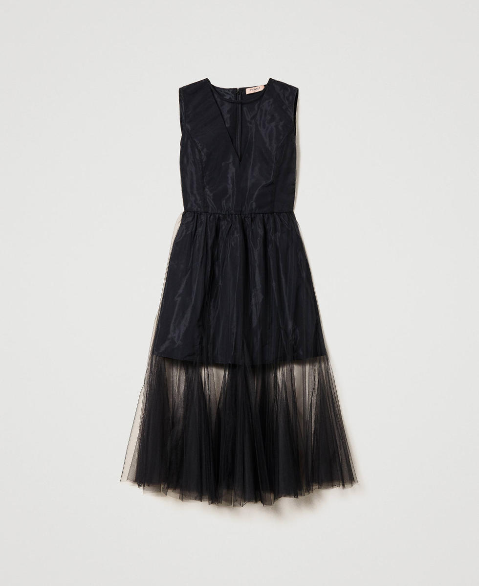 Vestido midi de tafet&aacute;n y tul