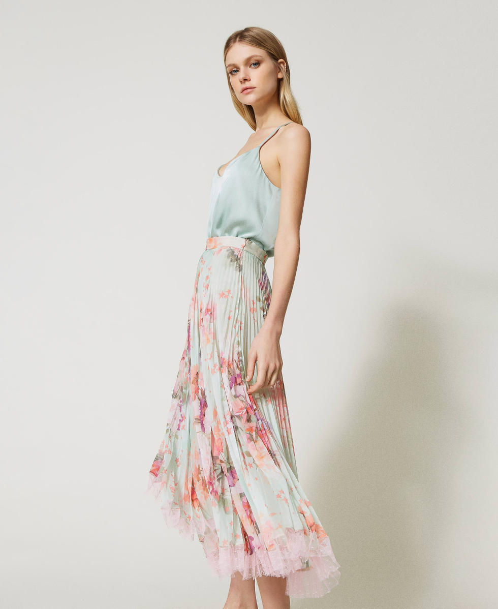 Jupe longue en cr pon pliss Femme Bleu TWINSET Milano