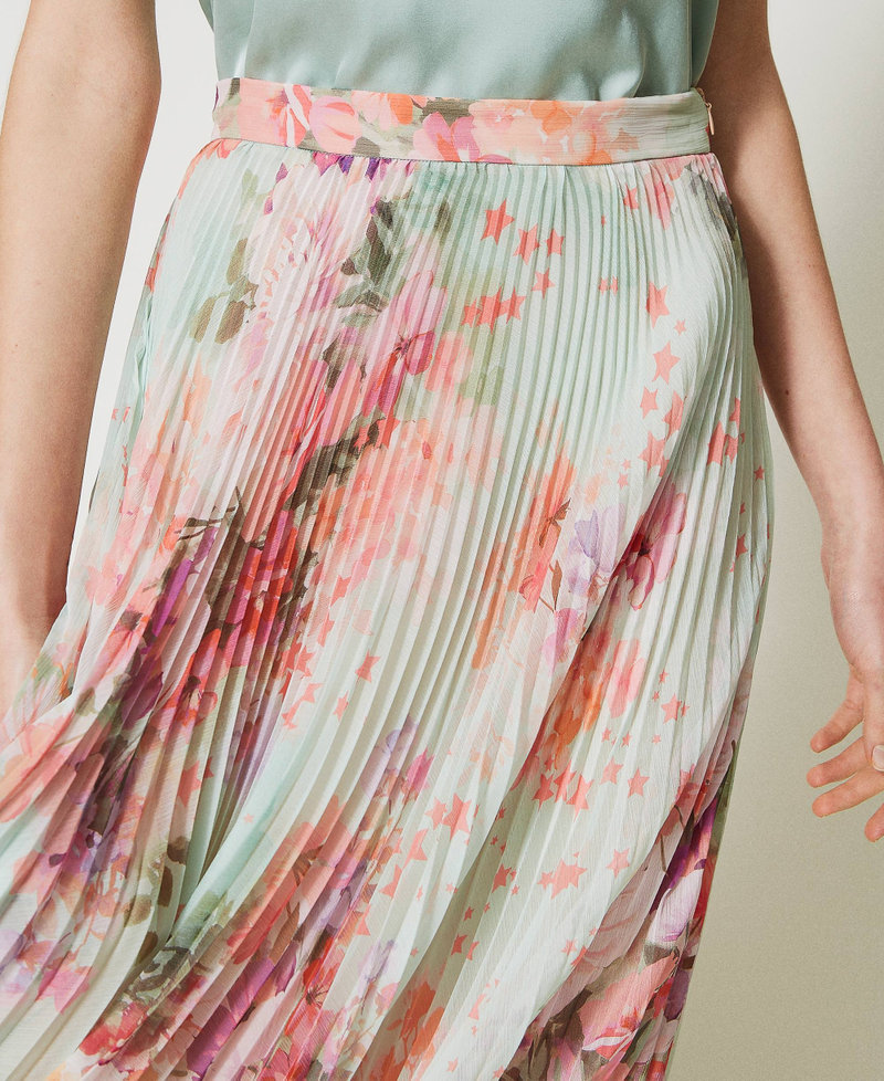 Long pleated creponne skirt Lilac Flower / Orange Print Woman 231TP2733-05