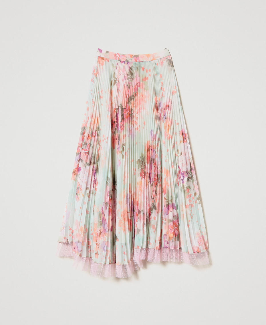 Long pleated creponne skirt Lilac Flower / Orange Print Woman 231TP2733-0S