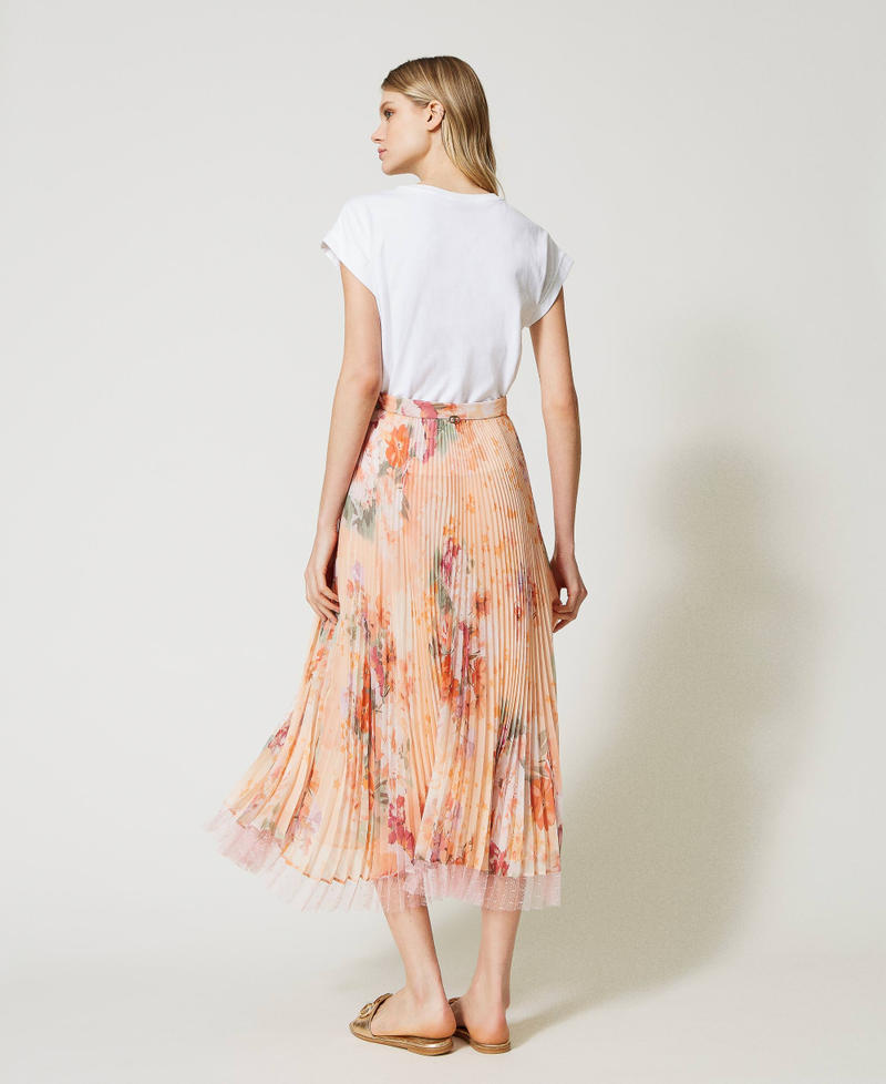 Long pleated creponne skirt Lilac Flower / Orange Print Woman 231TP2733-04