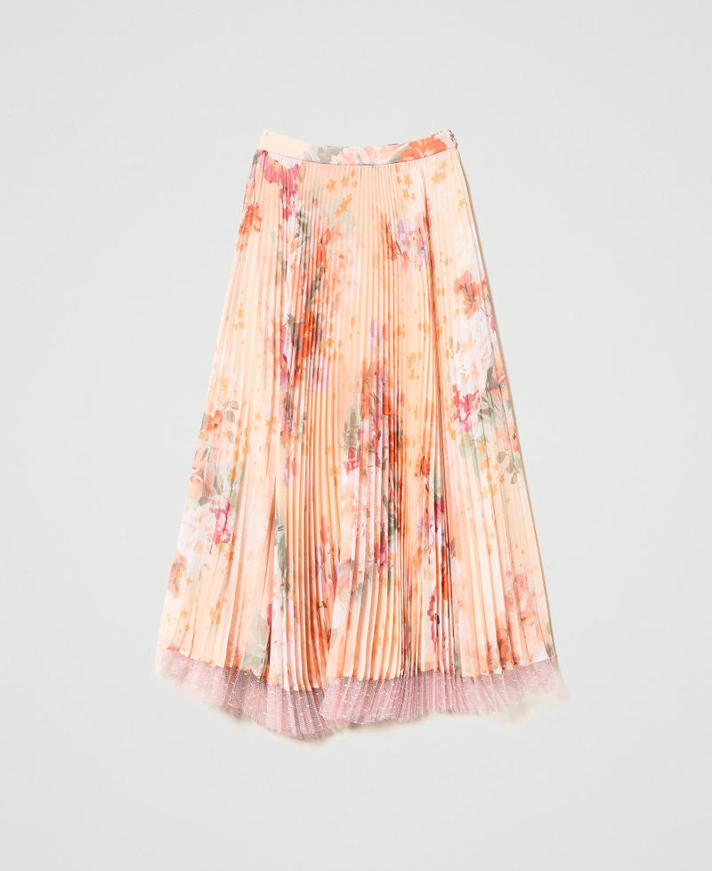 Long pleated creponne skirt Lilac Flower / Orange Print Woman 231TP2733-0S